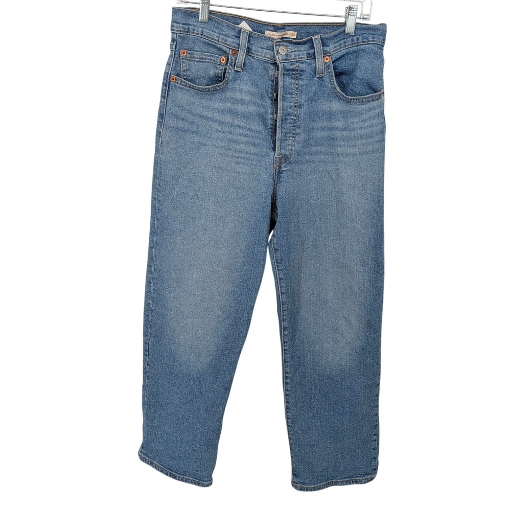 Levis Ribcage Straight Ankle Jeans Women 30 Blue High Rise Button Fly Denim